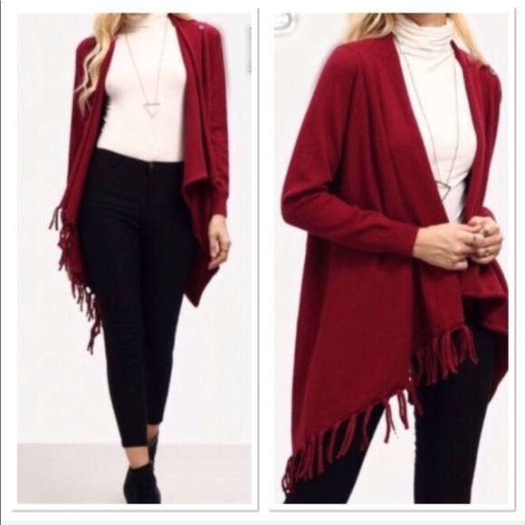 Boutique Sweaters - 🚨CLOSET CLOSING🚨 Red Open Front or Button Poncho/Shrug/Cardigan